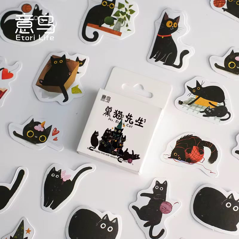 NEW! Sticker Box - Mr. Black Cat - 45 Stickers
