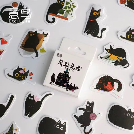 NEW! Sticker Box - Mr. Black Cat - 45 Stickers