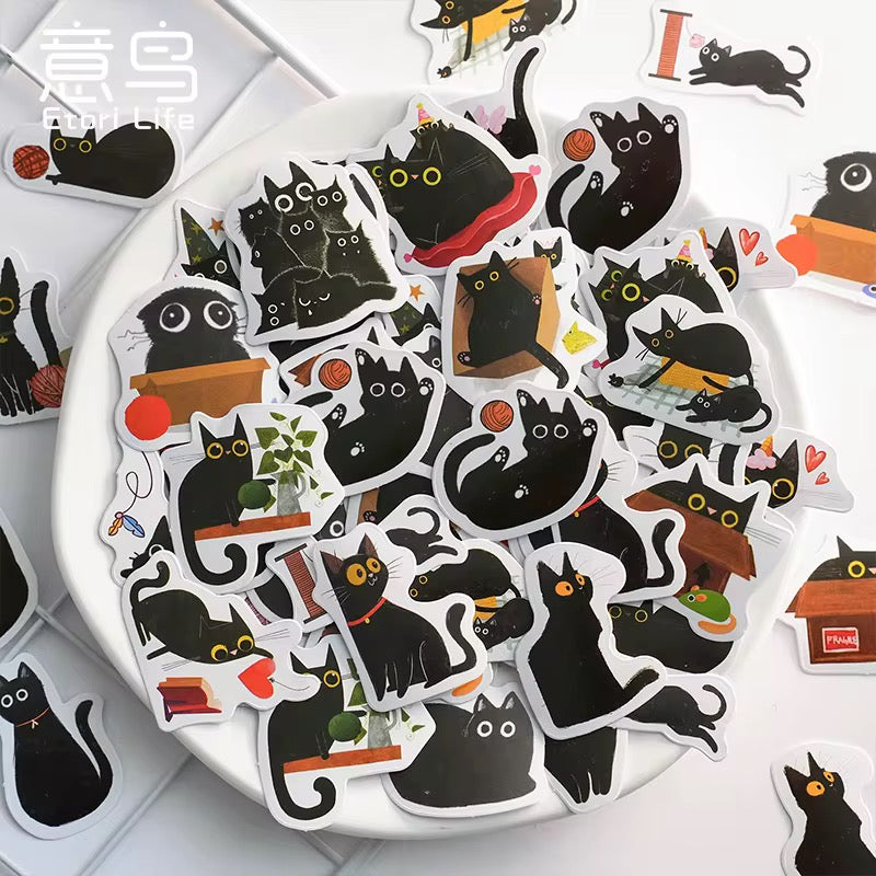 NEW! Sticker Box - Mr. Black Cat - 45 Stickers