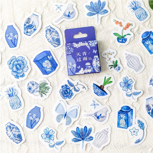NEW! Sticker Box - Blue Porcelain - 45 Stickers