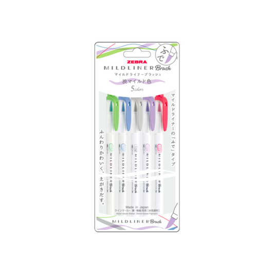 Zebra Mildliner Brush Highlighters – Shibuya Mild 5 Color Set