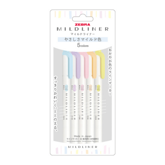 Zebra Mildliner Double Ended Highlighter – Gentleness Mild 5 Color Set 🌸