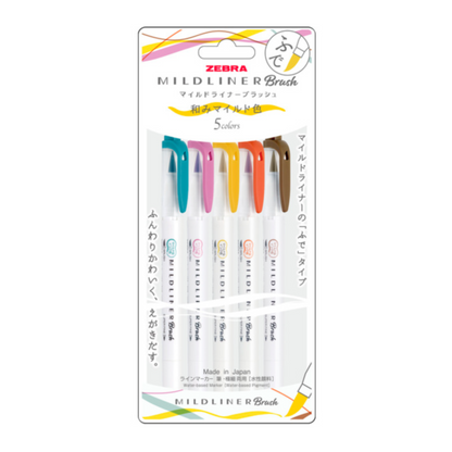 Zebra Mildliner Brush Highlighters – Mild Warm Tones 5 Color Set