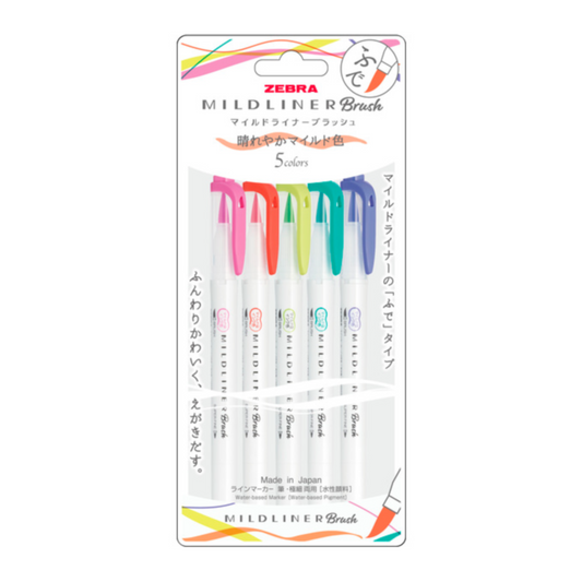 Zebra Mildliner Brush Highlighters – Friendly Mild 5 Color Set