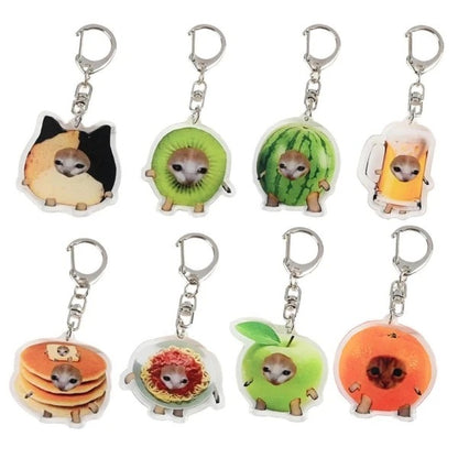 Meme Cat Food Fruit Faced Animal Acrylic Keychains