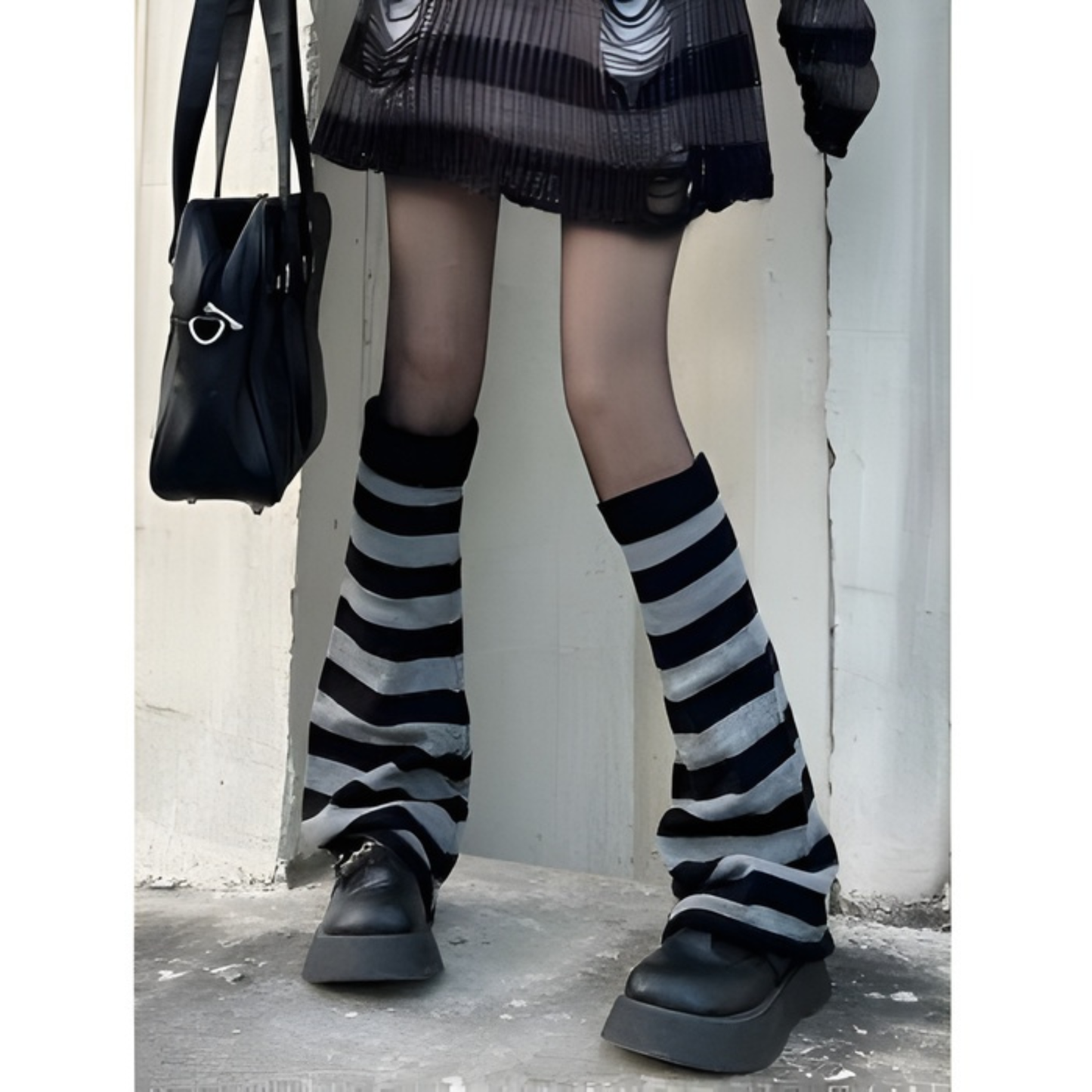 Guêtres tricotées - Rayures noires et grises