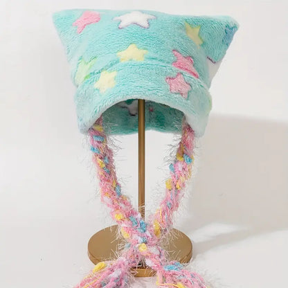 NEW! Cat Beanie - Pastel Star Y2K - Pink, Yellow & Blue