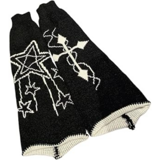 Leg Warmers Black & White Star & Cross Knit