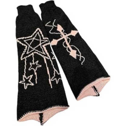 Leg Warmers - Black & Pink - Cross & Stars