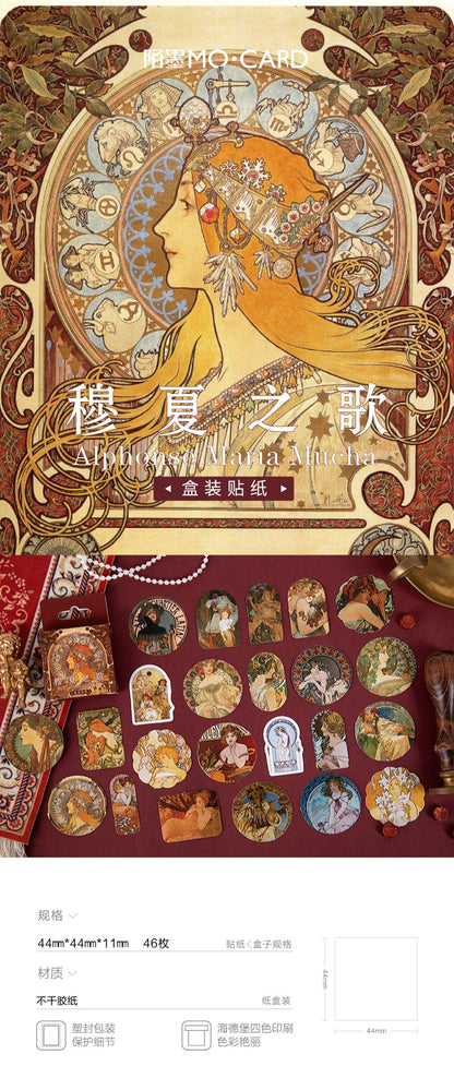 Boîte d'autocollants - Alphonse Mucha Art Nouveau - 45 autocollants