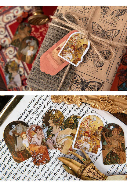 Boîte d'autocollants - Alphonse Mucha Art Nouveau - 45 autocollants