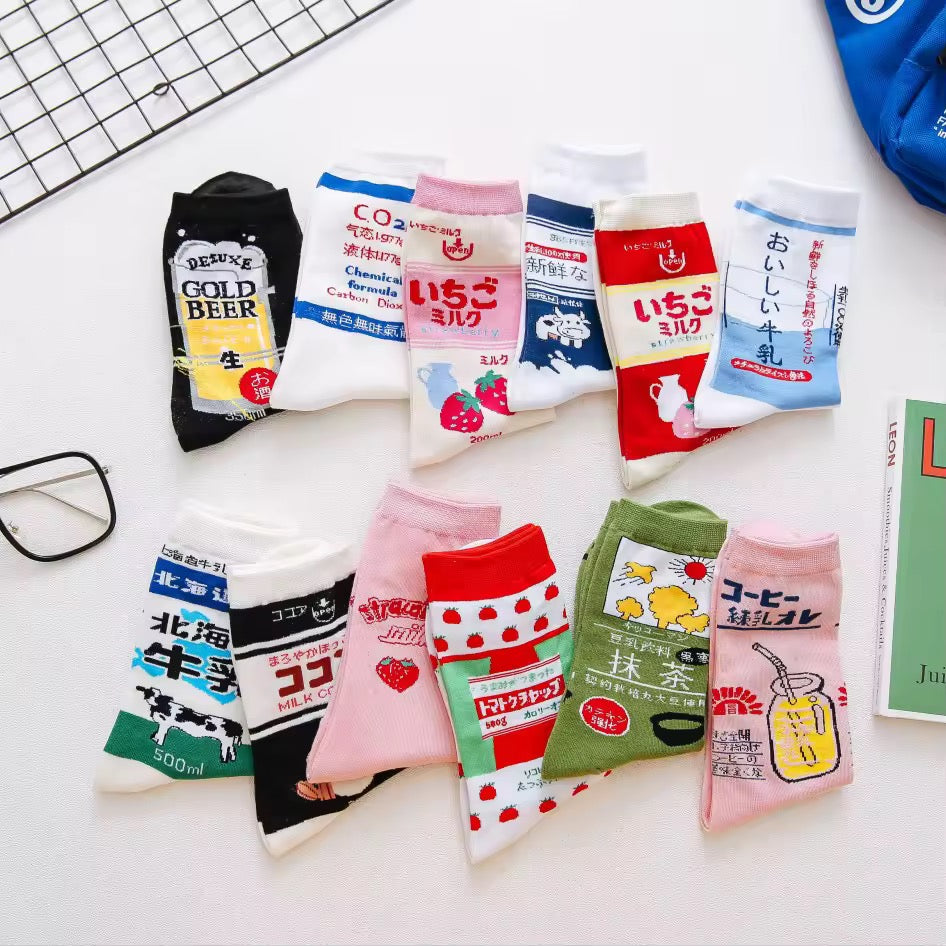 Japanese Drinks & Milk Carton Socks