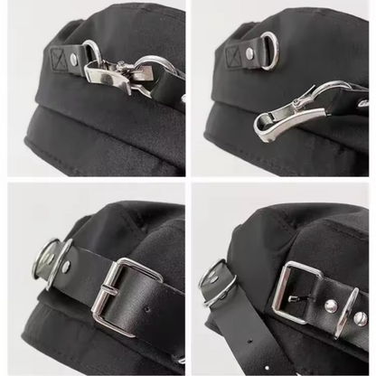 Black Buckle Chain Strap Beret