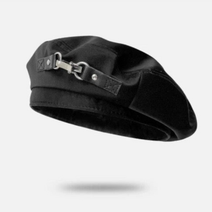 Black Buckle Chain Strap Beret