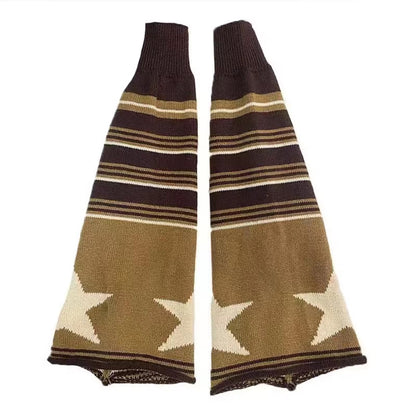 Knit Leg Warmers - Beige & Brown Star Stripes