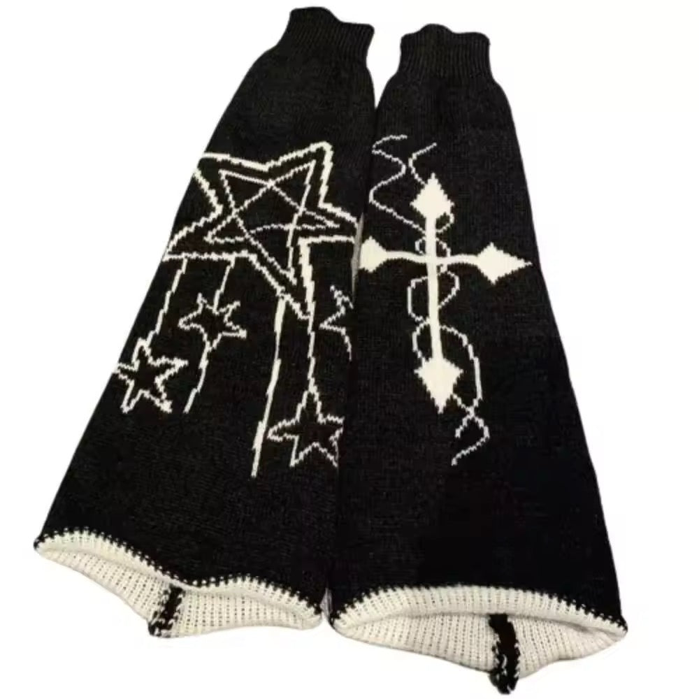 Leg Warmers Black & White Star & Cross Knit
