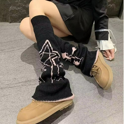 Leg Warmers - Black & Pink - Cross & Stars