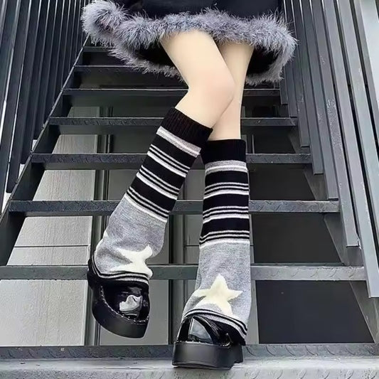 Leg Warmers Grey Star Stripe Knit Leg Warmers