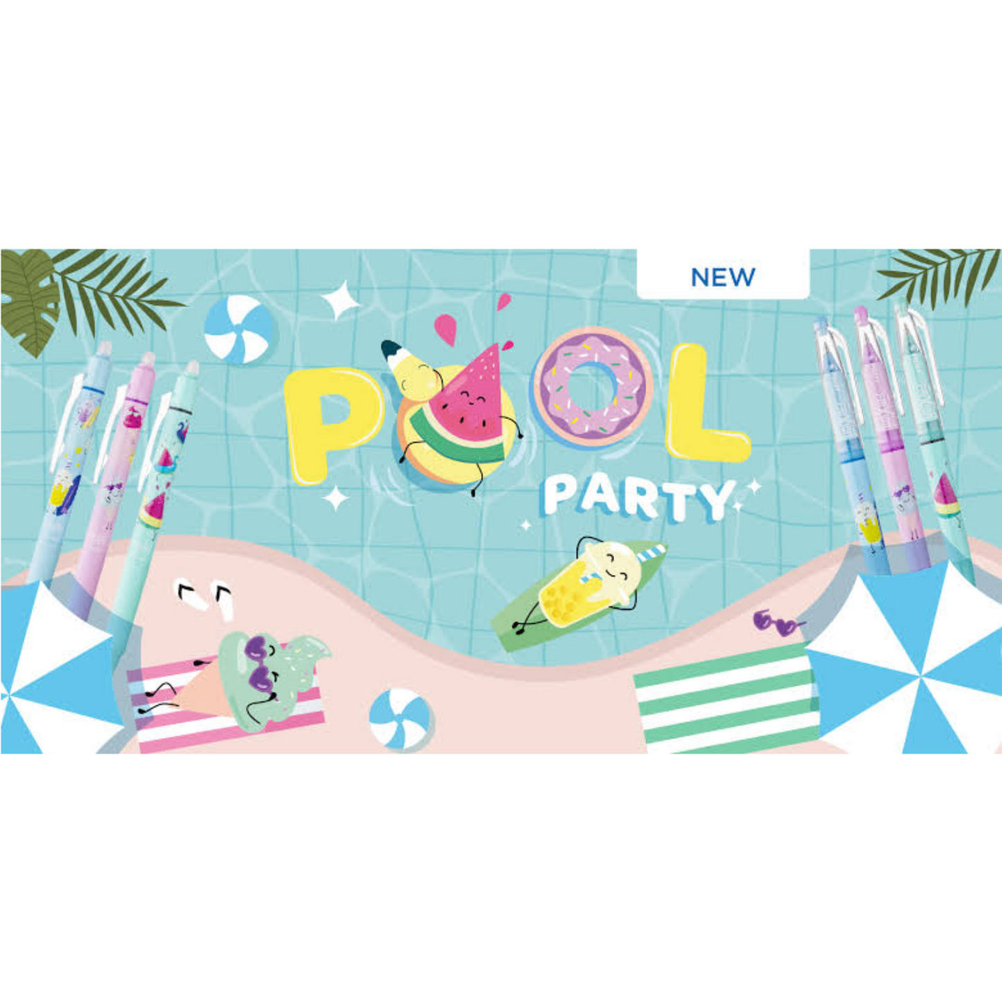 NEW LIMITED EDITION! PILOT FriXion Clicker - Pool Party Series - 0.7mm Erasable Gel Pens