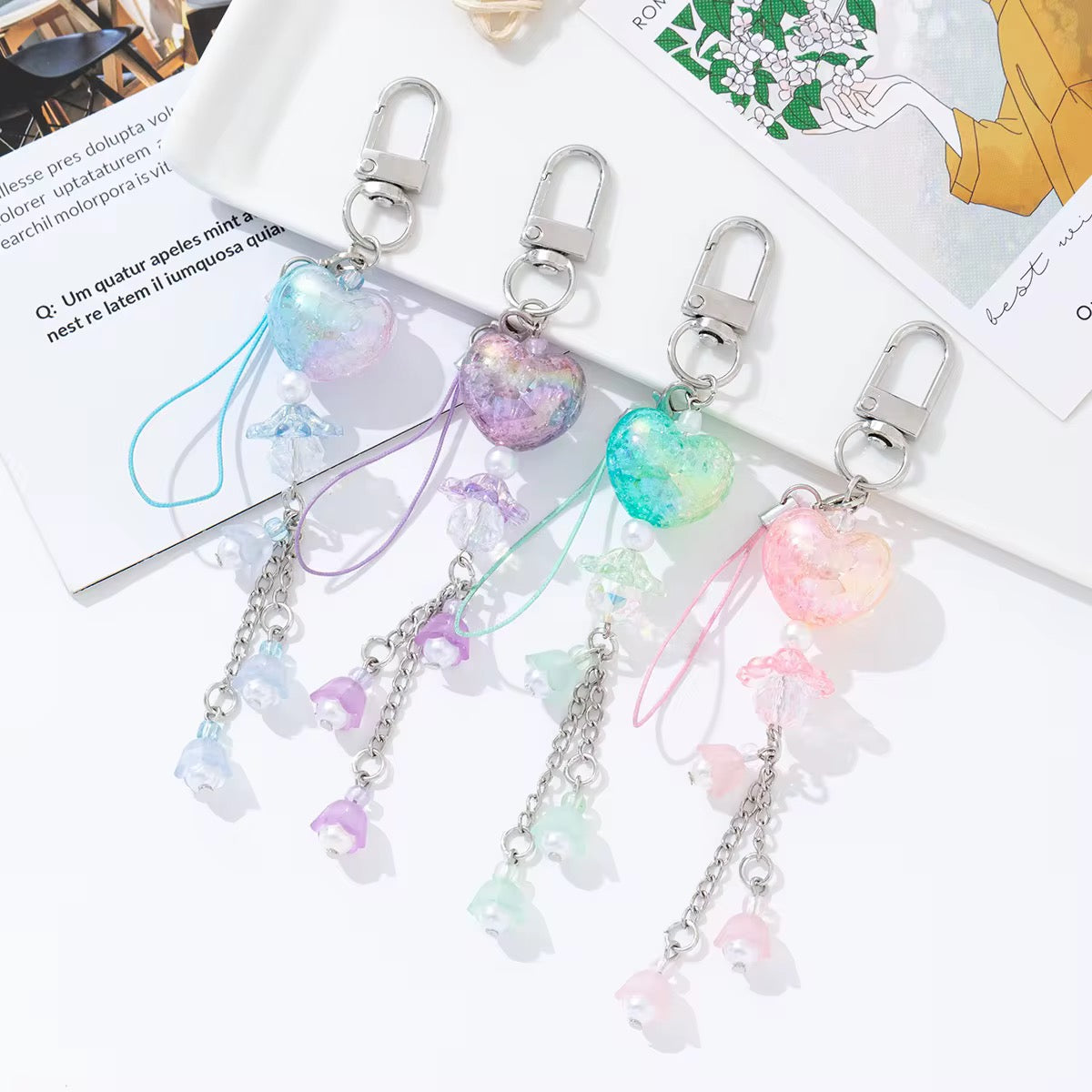 NEW! Keychain - Crystal Heart Bell Charm