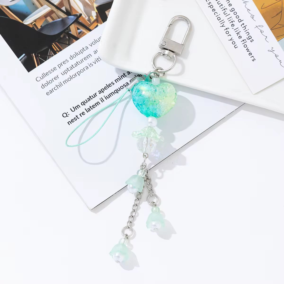 NEW! Keychain - Crystal Heart Bell Charm