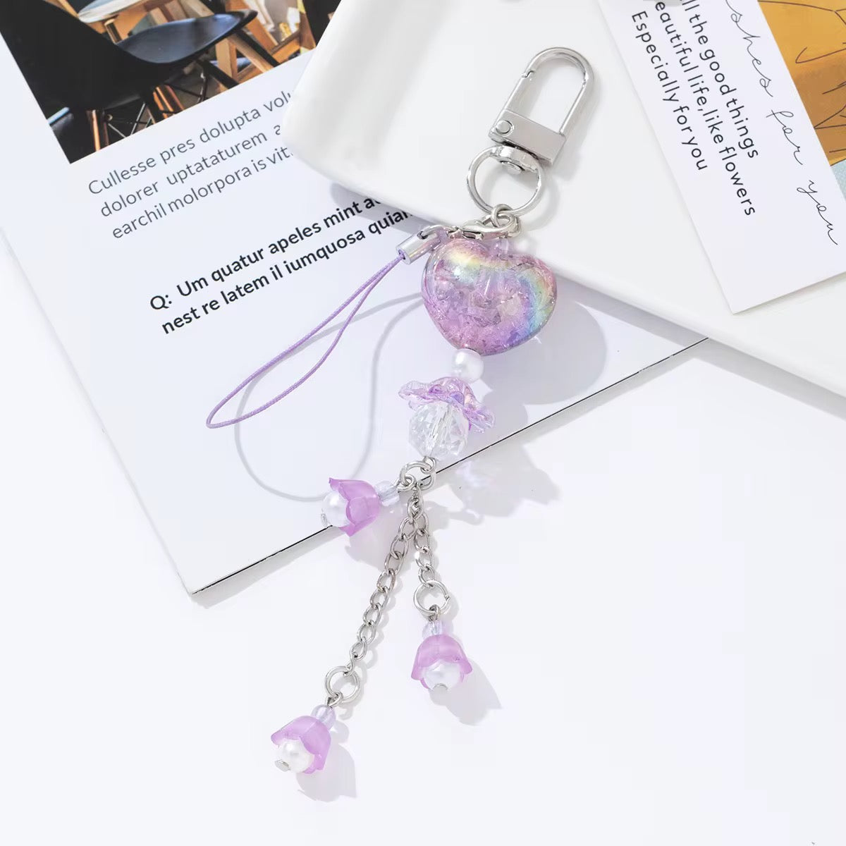 NEW! Keychain - Crystal Heart Bell Charm