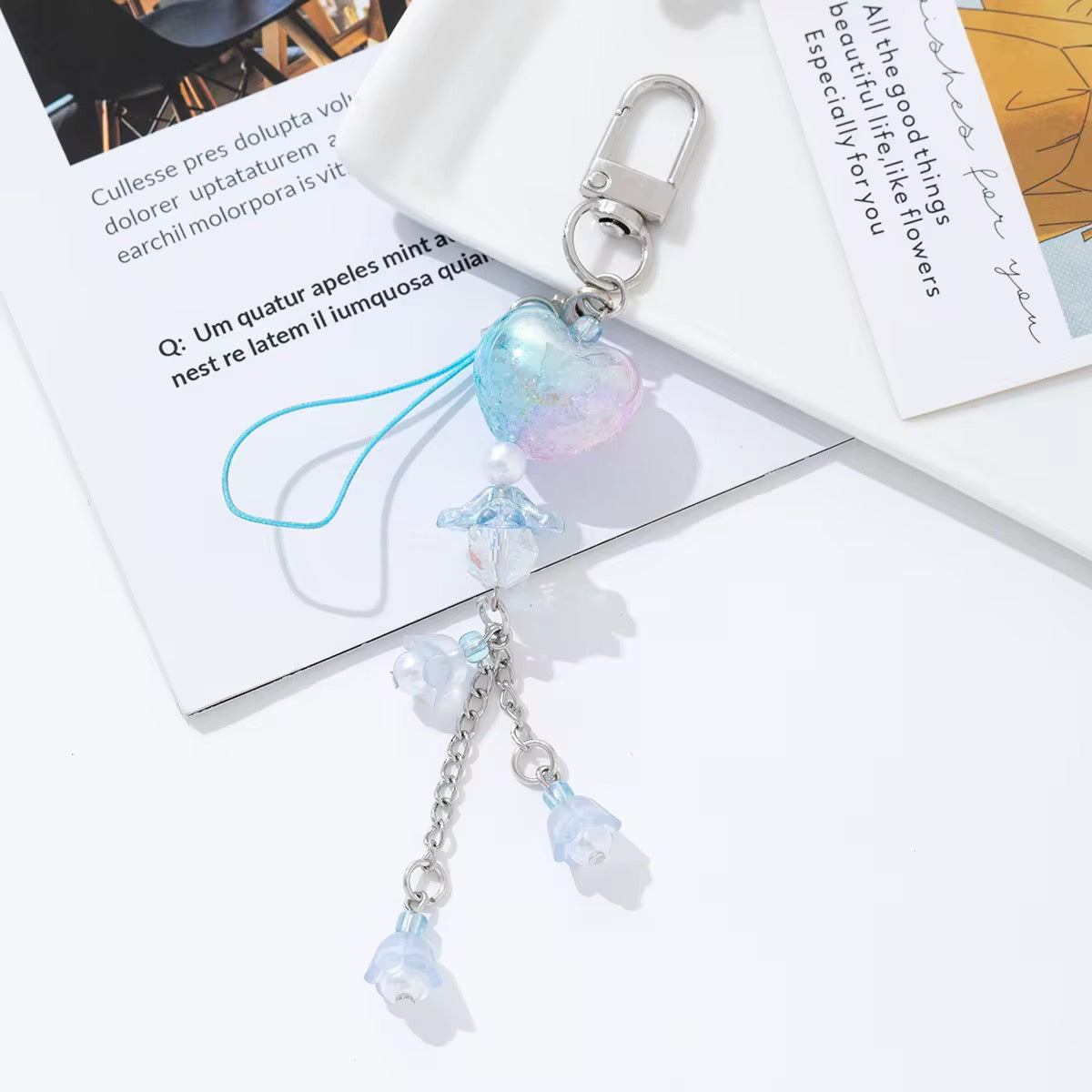 NEW! Keychain - Crystal Heart Bell Charm