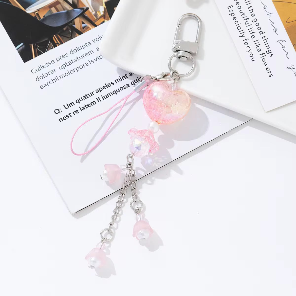 NEW! Keychain - Crystal Heart Bell Charm