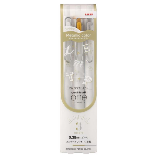 Uni-Ball One Metallic Series – 0.38mm Gel Ink Pen (White / Gold / Silver)