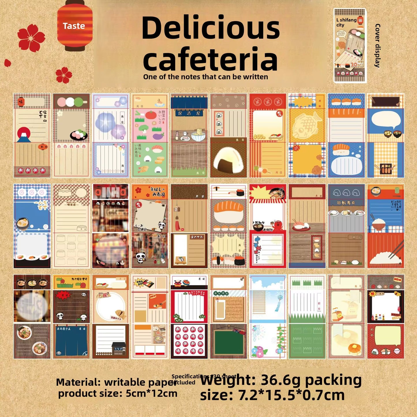Sticky Note - Memo Pad Sticker Decal - Japanese Retro Food Themed - 30 Pages