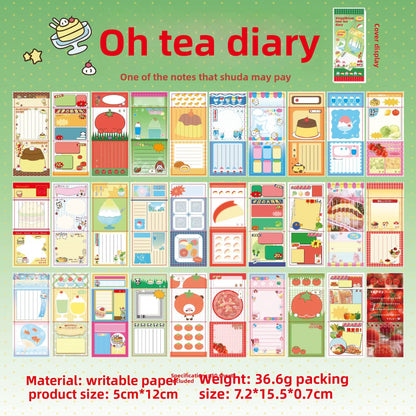 Sticky Note - Memo Pad Sticker Decal - Japanese Retro Food Themed - 30 Pages