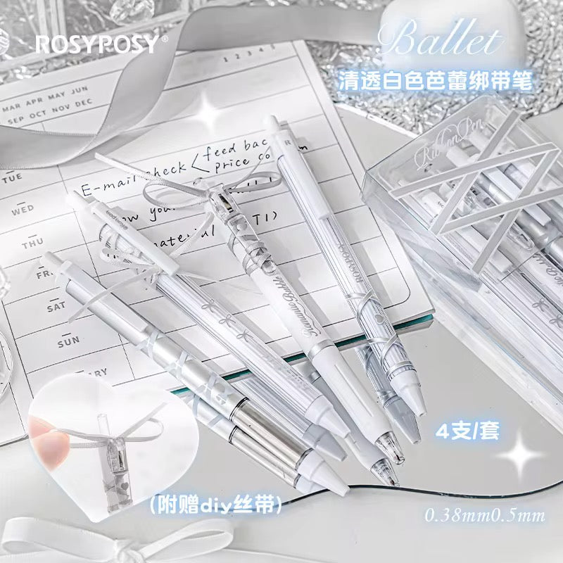 PRE-ORDER! Rosy Posy - Ribbon Neutral - 0.38 & 0.5 - Pen Set of 4