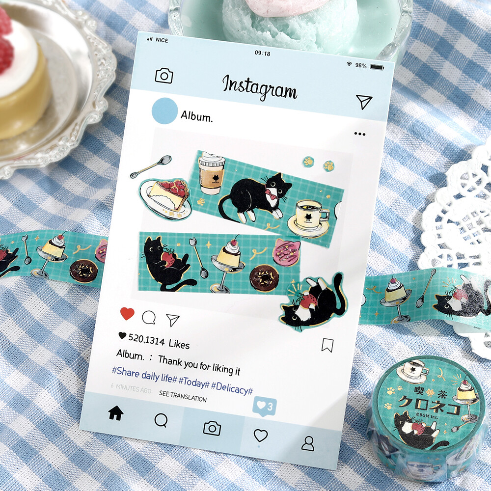 PRE-ORDER! BGM Washi Tape - Black Cat Café - Café Stroll