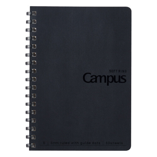 PRE-ORDER! Kokuyo Campus - A6 Soft Ring Notebook - 6mm B Dot Lined - 50 Sheets - Black