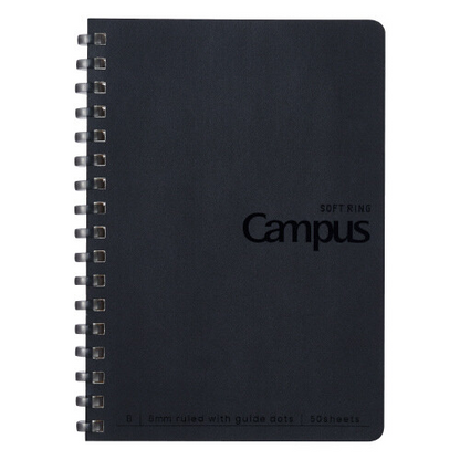 PRE-ORDER! Kokuyo Campus - A6 Soft Ring Notebook - 6mm B Dot Lined - 50 Sheets - Black