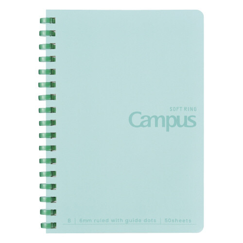 PRE-ORDER! Kokuyo Campus - A6 Soft Ring Notebook - 6mm B Dot Lined - 50 Sheets - Green
