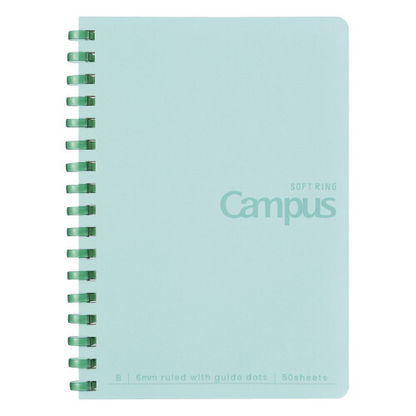 PRE-ORDER! Kokuyo Campus - A6 Soft Ring Notebook - 6mm B Dot Lined - 50 Sheets - Green