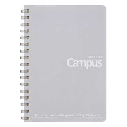 PRE-ORDER! Kokuyo Campus - A6 Soft Ring D-Shaped Notebook - 6mm B Dot Lined - 50 Sheets - Gray