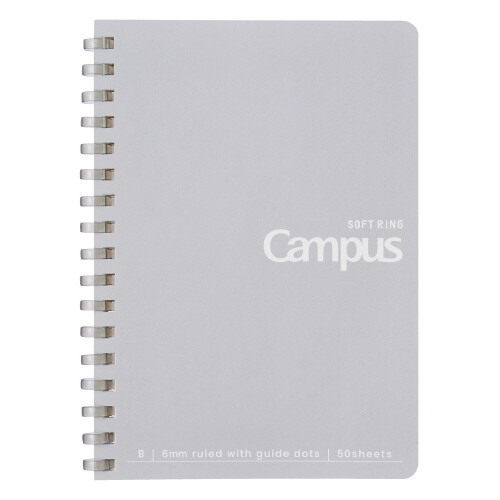 PRE-ORDER! Kokuyo Campus - A6 Soft Ring D-Shaped Notebook - 6mm B Dot Lined - 50 Sheets - Gray