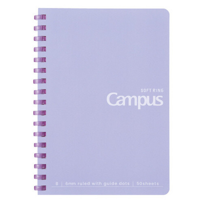 PRE-ORDER! Kokuyo Campus - A6 Soft Ring D-Shaped Notebook - 6mm B Dot Lined - 50 Sheets - Purple