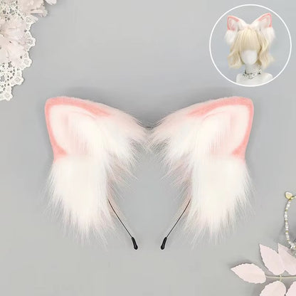 Headband - Handmade Fluffy Faux Fur Cat Ear - Kawaii Nekomimi Cosplay - Pink