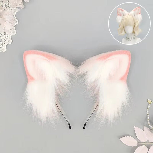 Headband - Handmade Fluffy Faux Fur Cat Ear - Kawaii Nekomimi Cosplay - Pink