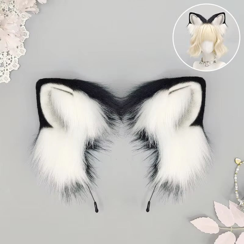 Headband - Handmade Fluffy Faux Fur Cat Ear - Kawaii Nekomimi Cosplay - Black