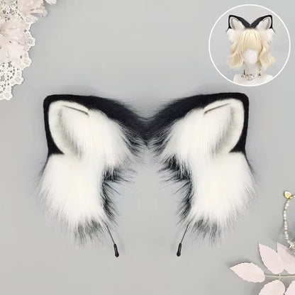 Headband - Handmade Fluffy Faux Fur Cat Ear - Kawaii Nekomimi Cosplay - Black