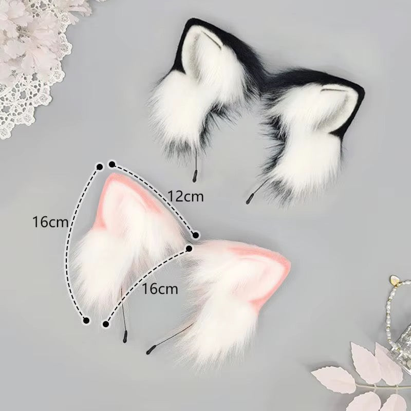 Headband - Handmade Fluffy Faux Fur Cat Ear - Kawaii Nekomimi Cosplay - Black