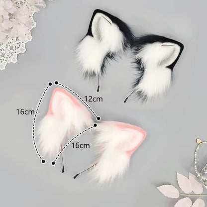 Headband - Handmade Fluffy Faux Fur Cat Ear - Kawaii Nekomimi Cosplay - Black