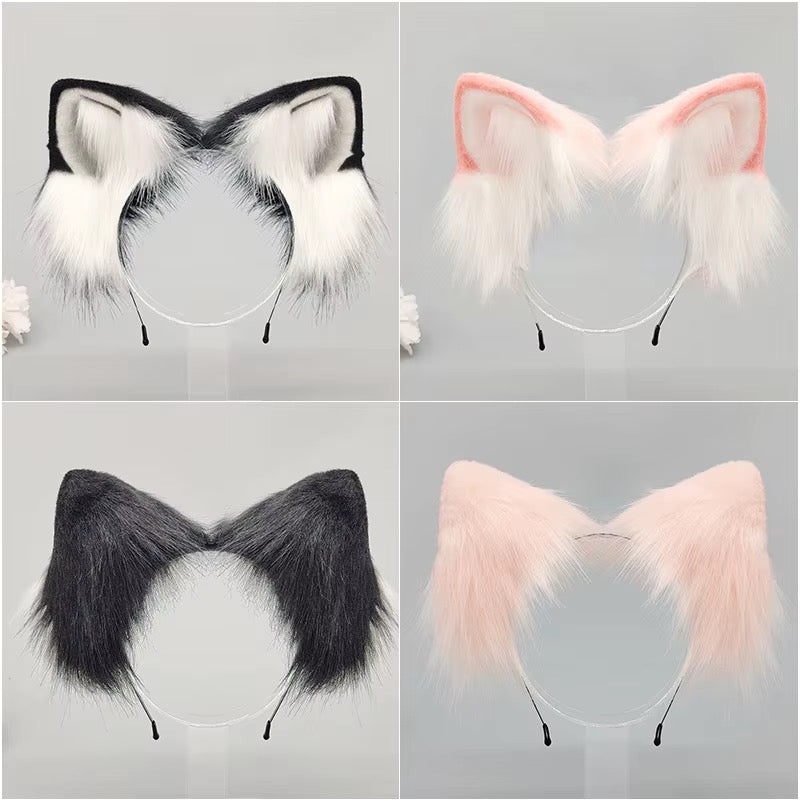 Headband - Handmade Fluffy Faux Fur Cat Ear - Kawaii Nekomimi Cosplay - Black