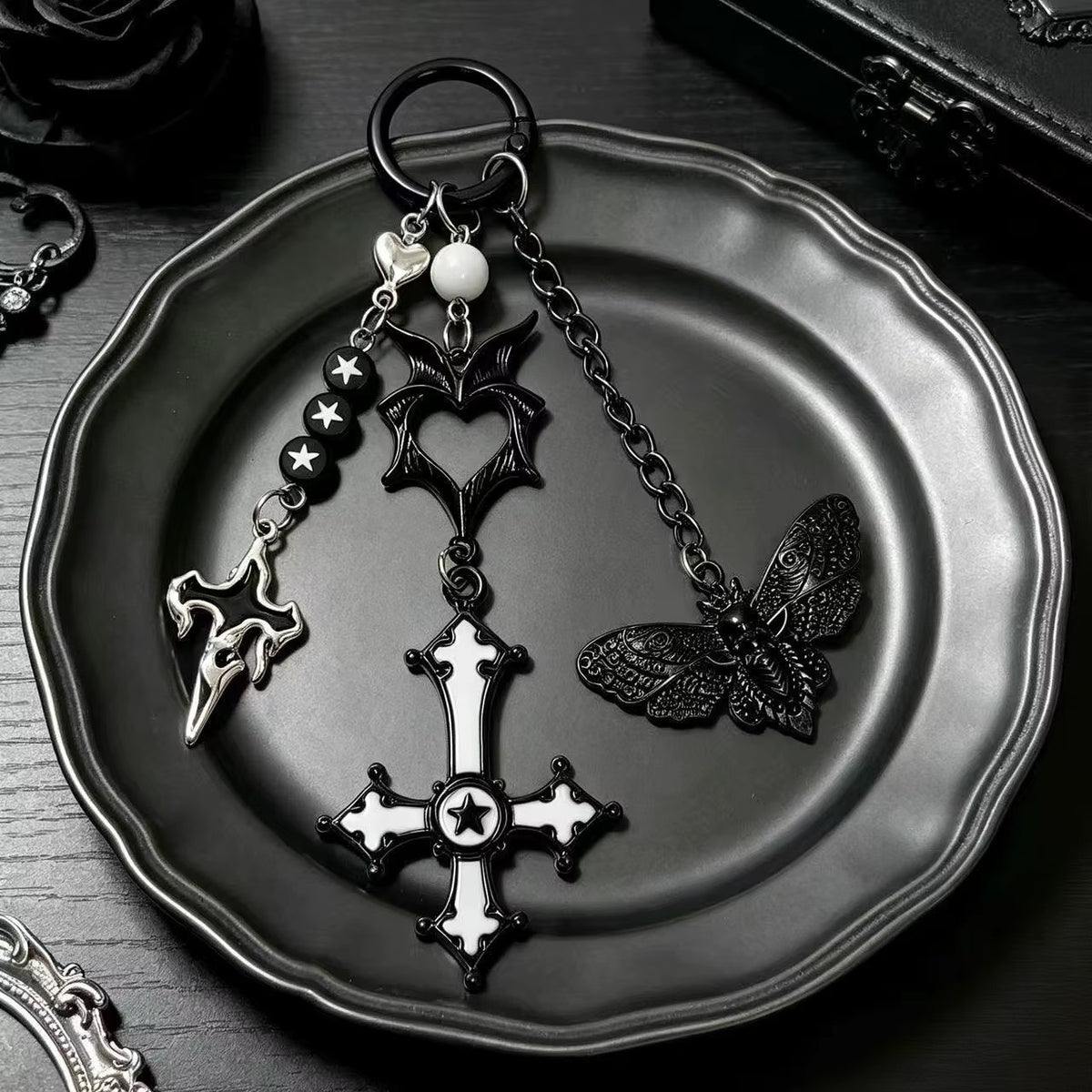 PRE-ORDER! Keychain - Gothic Series - Midnight Moth Cross