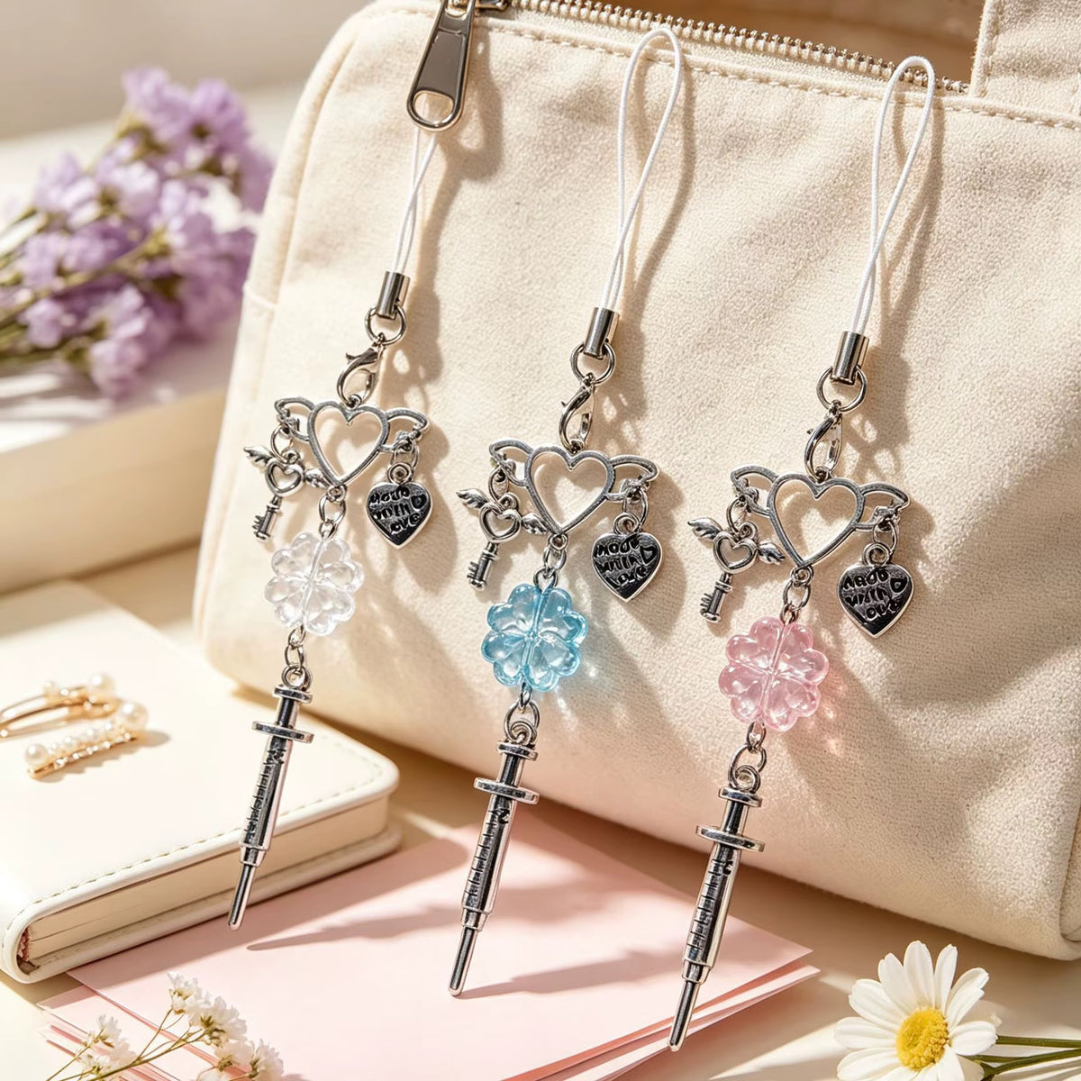 PRE-ORDER! Keychain - Cutiepie Series - Angel Heart Syringe Trinket