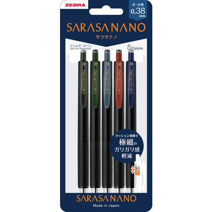 Zebra Sarasa Nano Gel Pen - Vintage - 0.38mm - Set of 5